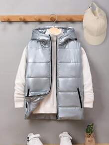 SHEIN Tween Boy 1pc Áo khoác có mũ trùm đầu có khóa kéo - Bạc - Xem 1