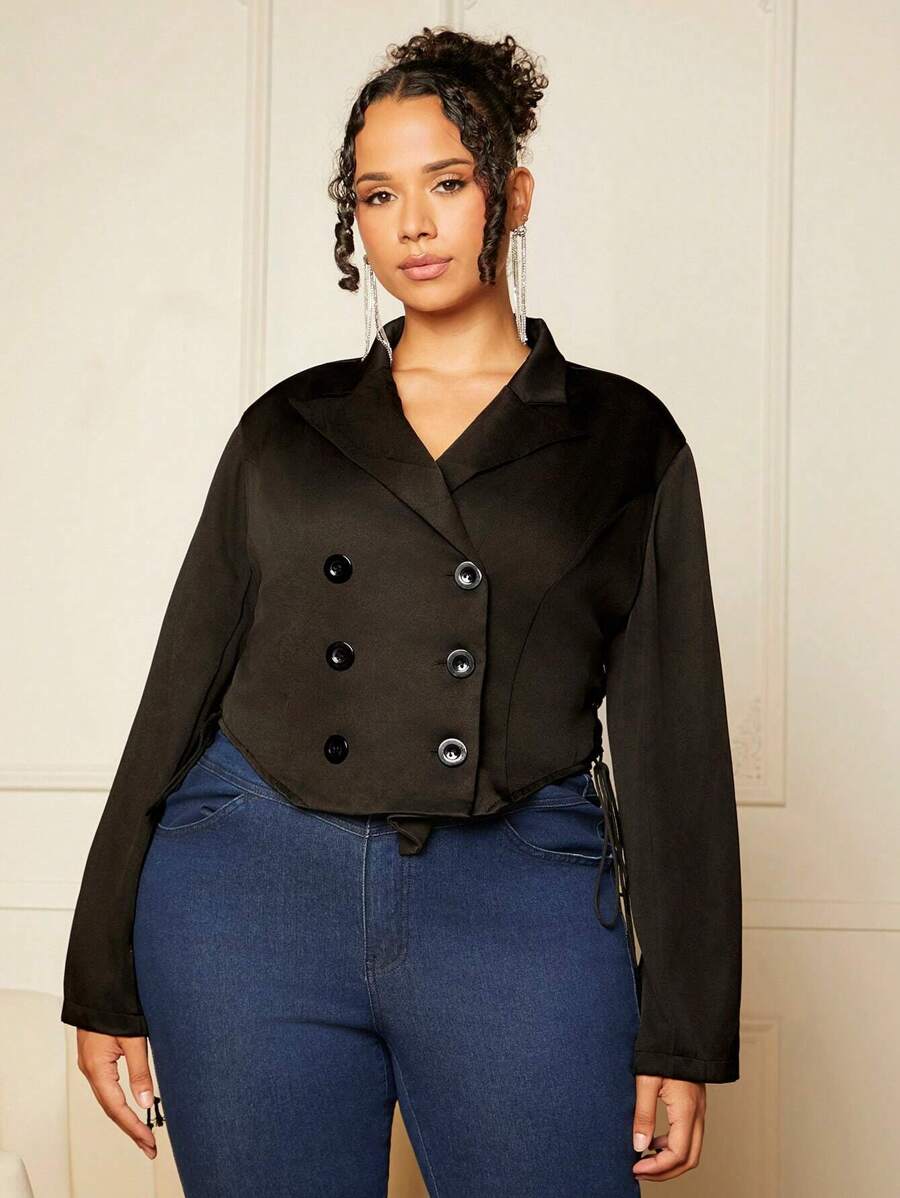 SHEIN SXY Hơn Đôi ngực Áo vest - màu đen - Xem 1