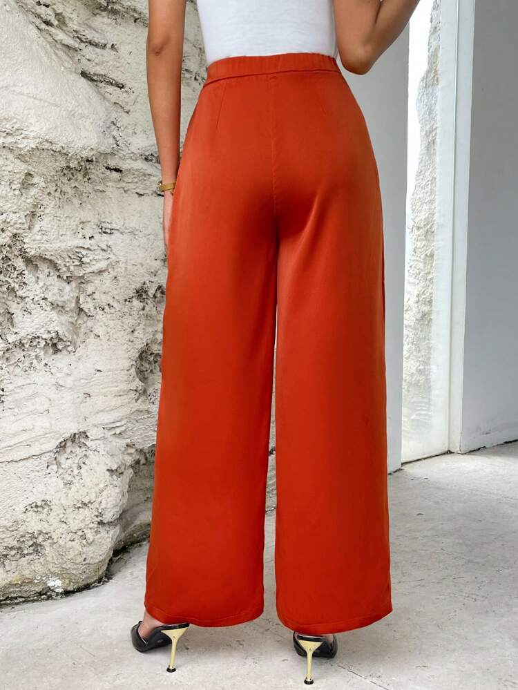 Fold Pleated Detail Wide Leg Pants
