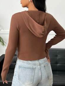 SHEIN EZwear 拉鏈開襟連帽開襟衫 - 紅木色 - 查看 2