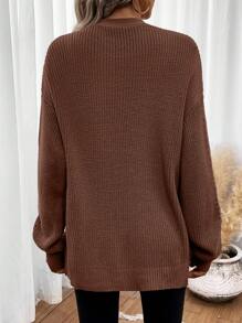 Easowa Drop Shoulder Casual Design Cardigan,Long Sleeve Tops,Knitted Sweater In Fall/Winter