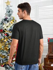 GENTILAND 男士聖誕印花拼色T恤 - 黑色 - 查看 2