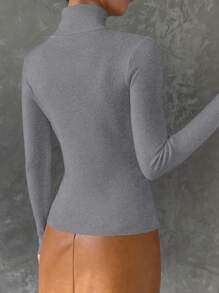SHEIN Essnce Chất rắn Áo cao cổ Thon gọn Áo len - Màu Xám nhạt - Xem 2