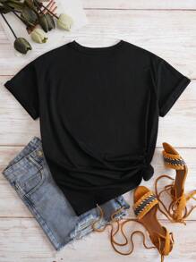 SHEIN EZwear Talla grande Camiseta calabaza con con estampado de café - Negro - Ver 2