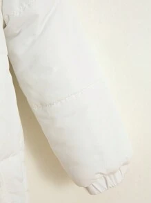 SHEIN 年轻男孩休闲宽松 3d 耳朵设计字母拼接连帽保暖棉服外套，冬季 - 白色 - 查看 7