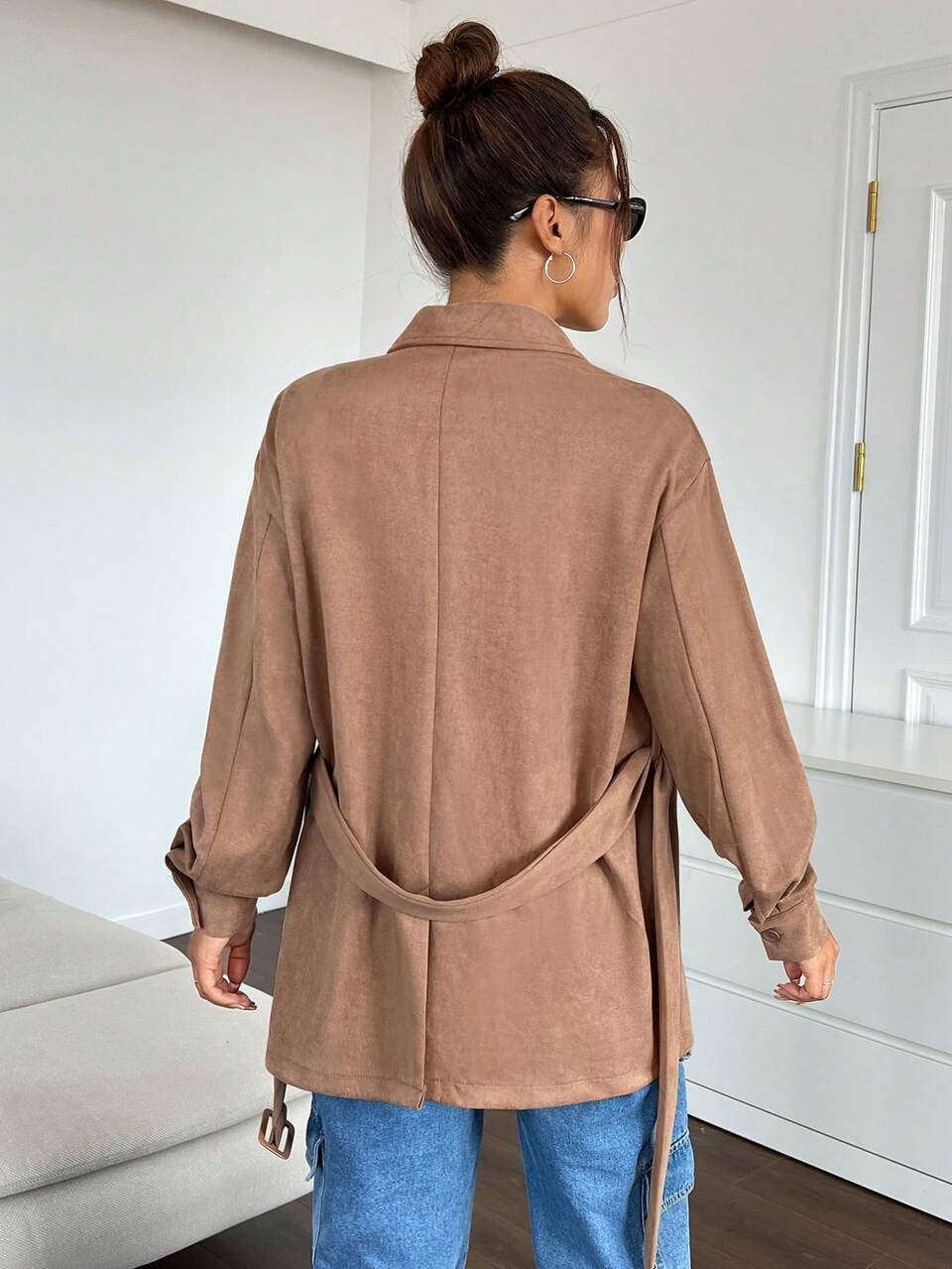 Flap Pocket Drop Shoulder Belted Coat