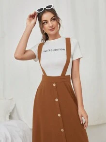 Mulvari 前紐扣背帶短裙不帶T恤 - 棕色 - 查看 3