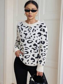 SHEIN Essnce Áo len trễ vai họa tiết da báo - Nhiều màu - Xem 4