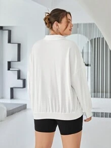 SHEIN Essnce 大碼標語圖案落肩袖運動衫 - 白色 - 查看 2