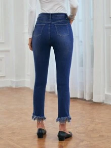 EMERY ROSE Women's Frayed Hem Flared Jeans - Medium Wash - View 2