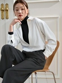 DAZY Camisa unicolor de hombros caídos - Blanco - Ver 7