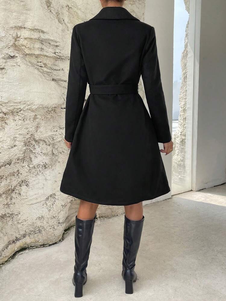 Studded Detail Pocket Patched Belted Overcoat