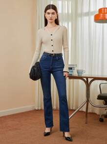 BizChic Cut Out Button Front Ribbed Knit Cardigan