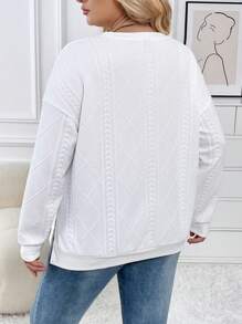 SHEIN 孕婦大碼字母圖案落肩袖下擺開叉運動衫 - 白色 - 查看 2