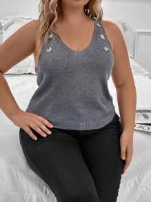 SHEIN LUNE Plus Button Detail Knit Top