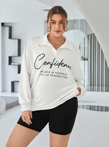 SHEIN Essnce 大碼標語圖案落肩袖運動衫 - 白色 - 查看 6