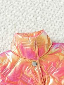 SHEIN Baby Girl Holographic Zip Up Snap Button Metallic Padded Coat