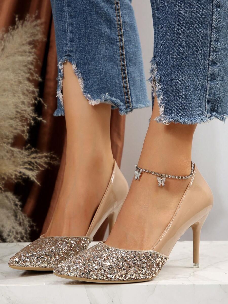 Zapatos De Tacón Alto De Bloque De Color Para Mujer - Dorado - Ver 1