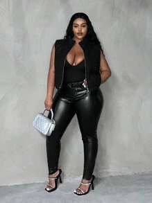 Slaydiva Plus Zip Up Crop Vest Padded Coat