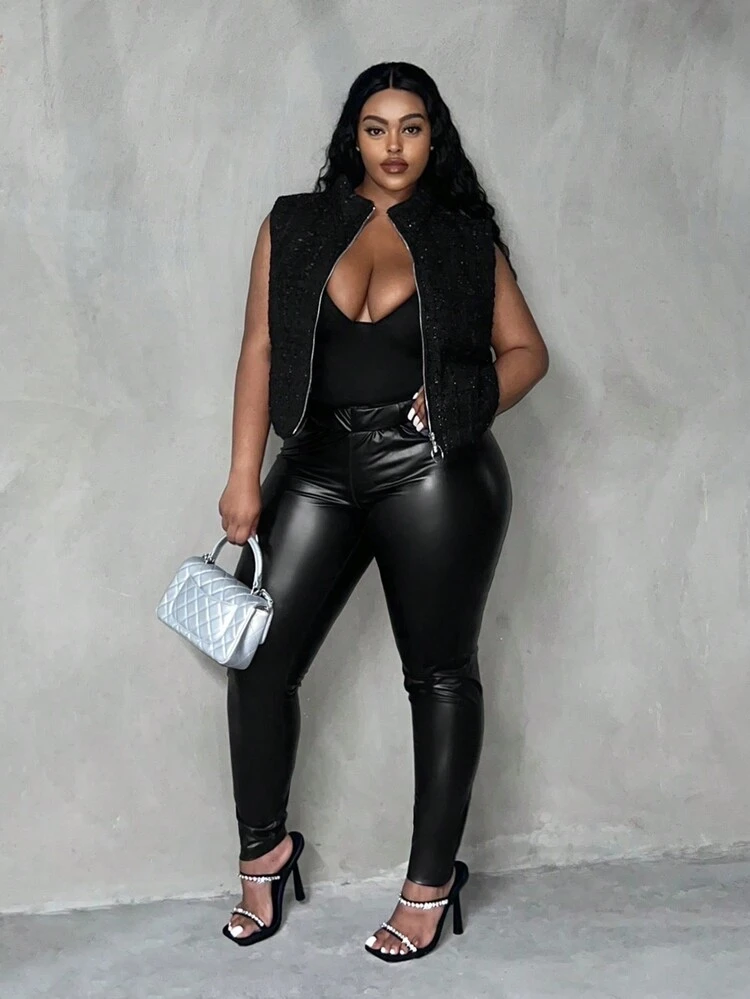 Plus Zip Up Crop Vest Padded Coat