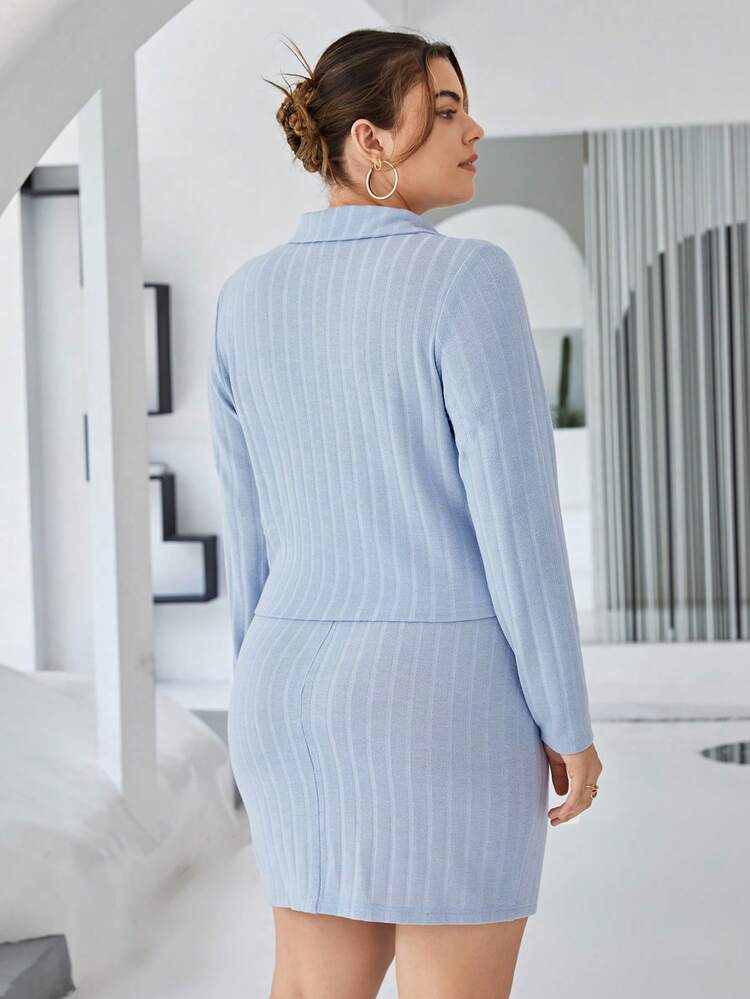 Plus Solid Button Front Tee & Skirt