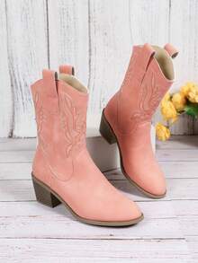 Styleloop 女性戶外粉色的西部風格粗跟靴子 - 粉色 - 查看 5