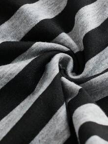 SHEIN Teen Girl Striped Half Button Crop Tee - Light Grey - View 4