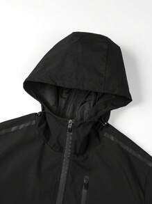 Manfinity Sport Corelite 男友风男士休闲长袖双色拉链连帽运动夹克健身慢跑上衣健身上衣秋季透气 - 軍綠色 - 查看 3