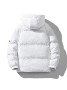 Men Letter Patched Zip Up Hooded Padded Coat - White - View 2