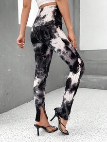 SHEIN Essnce Nhuộm buộc Viền chia cắt Xà cạp - màu đen - Xem 2