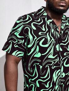 Manfinity VCAY 男士大码滿版印花襯衫 - 綠色 - 查看 3