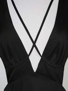 SHEIN BAE Plunging Neck Crisscross Cut Out Waist Lantern Sleeve Dress