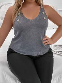 SHEIN LUNE Plus Button Detail Knit Top
