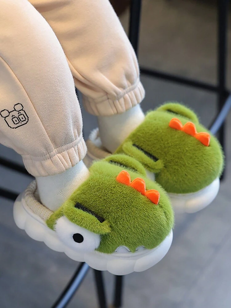 Dinosaur Shaped Kids' Slippers, Indoor/outdoor, Warm, Non-slip, Children/babies' House Shoes - Green - View 8