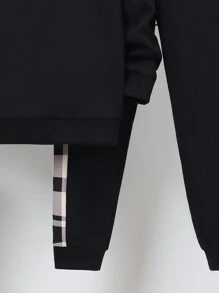 SHEIN Cậu bé Tween Đồ họa Chữ cái Áo chui đầu & Tương phản Đường may bên Quần thể thao - màu đen - Xem 4