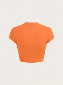 SHEIN ICON 水鑽字母圖案短款T恤 - 橘色 - 查看 2