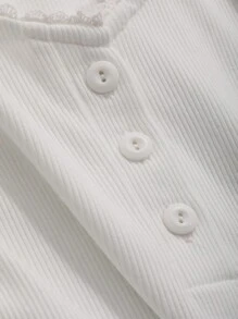 DAZY Lace Trim Button Front Tee - White - View 7