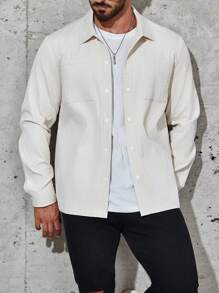 Manfinity Homme Men Dual Pocket Button Front Jacket - Apricot - View 4