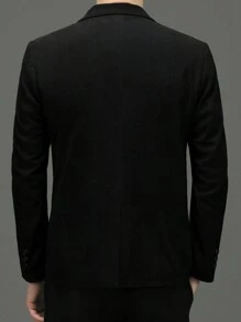 Men Lapel Collar Single Breasted Blazer - Black - View 2