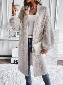 EMERY ROSE Fashionable Casual Versatile Loose Faux Fur Textured Cardigan Sweater For Women, Autumn/Winter - Khaki - View 6