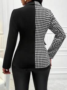 Zolique In Houndstooth Viền không đối xứng Ngực đơn Áo khoác - Đen và trắng - Xem 2