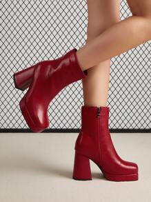 European And American Style Red Boots For Women, New Arrivals, Small Heel, Thick Sole, Stylish And Women's Fashion Outdoor Autumn And Winter Boots - Red - View 2