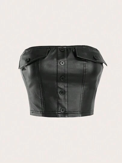 SHEIN ICON Women's Plus Size Summer Ruffle Detail Strapless Tube Top