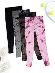 Easithlete 4 bucăți colanți sport cu bandă largă cu vopsea Tie Dye