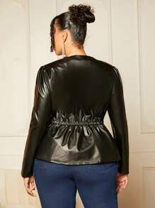 SHEIN SXY Hơn Dây kéo chất liệu da PU Áo khoác - màu đen - Xem 2