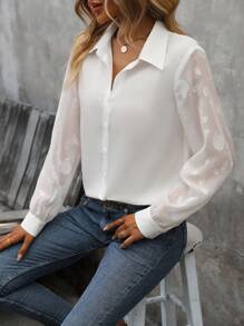 SHEIN Clasi Sheer Lantern Sleeve Shirt - White - View 6