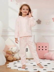 Girls' Flannel Flame Retardant Homewear Set - Baby Pink - View 5