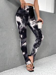 SHEIN Essnce Nhuộm buộc Viền chia cắt Xà cạp - màu đen - Xem 6