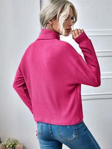 SHEIN LUNE 落肩袖條紋針織T恤 - 玫紅色 - 查看 2