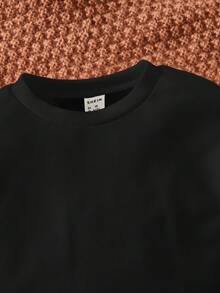 SHEIN Đứa bé gái Đồ họa Khẩu hiệu Áo nỉ - màu đen - Xem 5